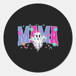 Neon Chequered Halloween Ghost Mama Costume Mummy Classic Round Sticker
