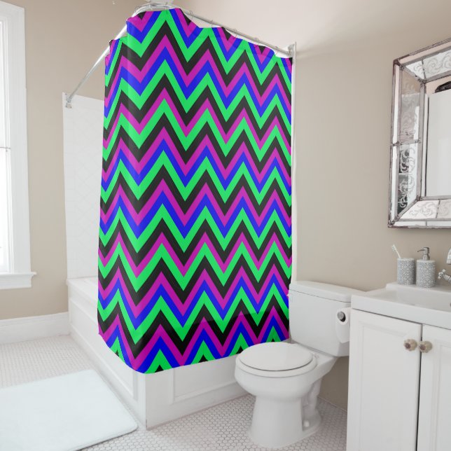 Neon Chevron – Bold Colour Zigzag Pattern Shower Curtain (In Situ)