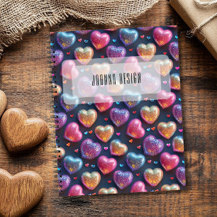 Neon Chic Puffy Valentines Heart Navy Blue Notebook