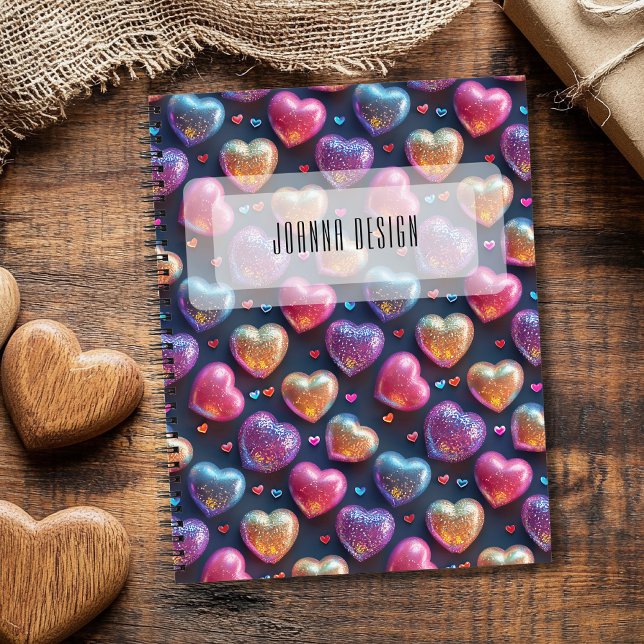 Neon Chic Puffy Valentines Heart Navy Blue Notebook (Creator Uploaded)