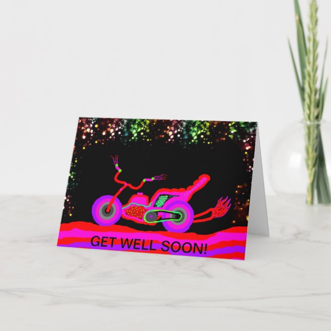 Neon childs motorcyle get well card (Front)