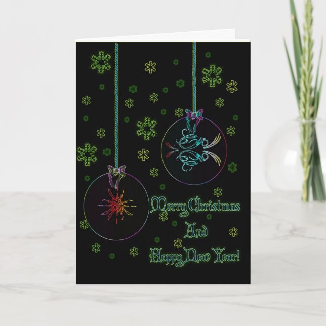 Neon Christmas Balls Holiday Card (Front)