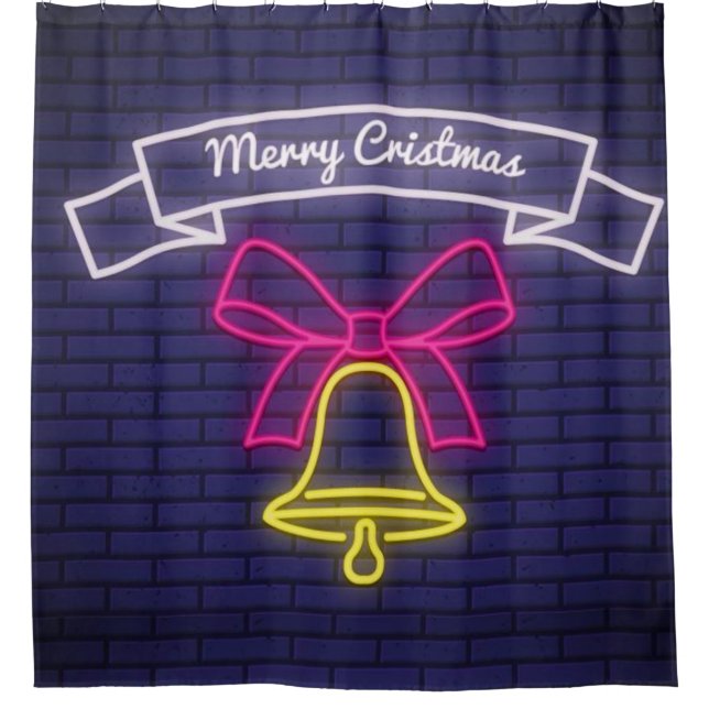 Neon Christmas Bell Shower Curtain (Front)