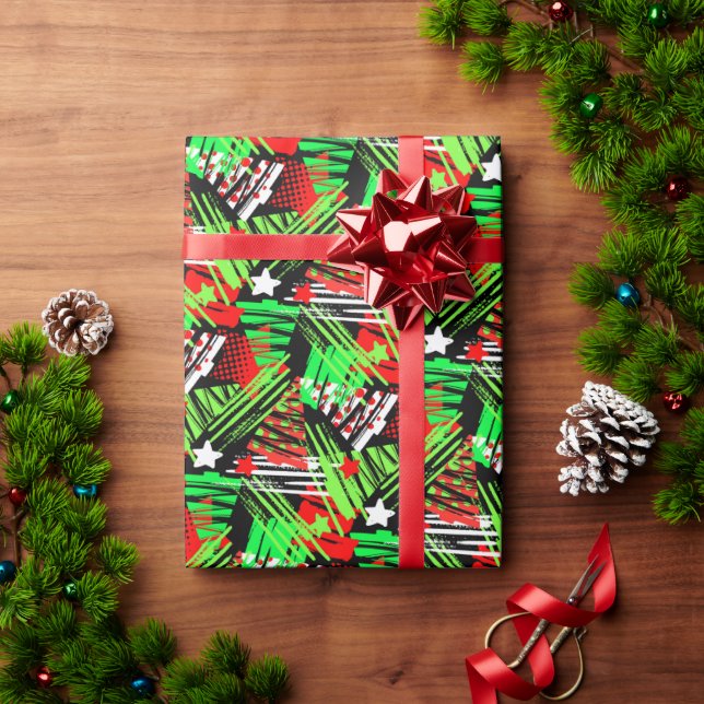 Neon Christmas Tree Pattern Wrapping Paper (Holiday Gift)