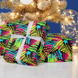 Neon Christmas Tree Pattern Wrapping Paper