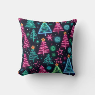 Neon Christmas Trees Double Sided Pillow