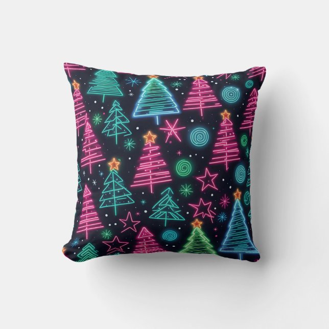 Neon Christmas Trees Double Sided Pillow (Front)