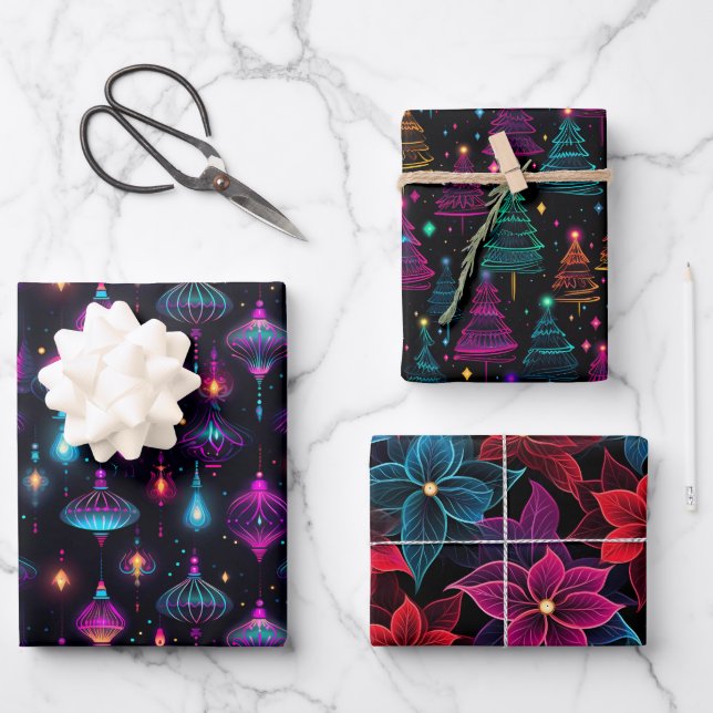 Neon Christmas  Wrapping Paper Sheet (Front)