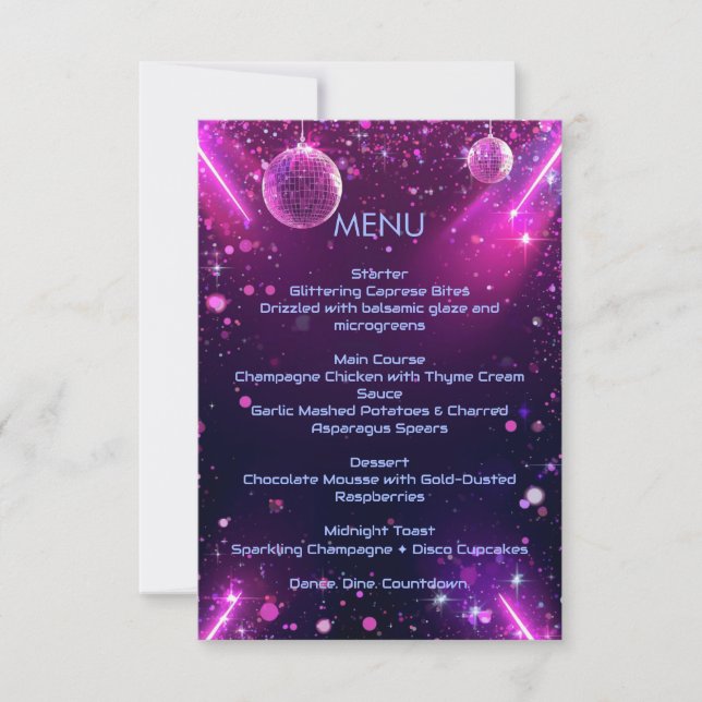 Neon Chrome New Year’s Eve Menu | Y2K Holographic (Front)