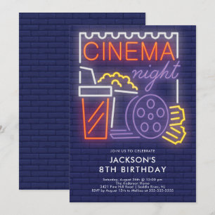 Neon Cinema Night Birthday Invitation