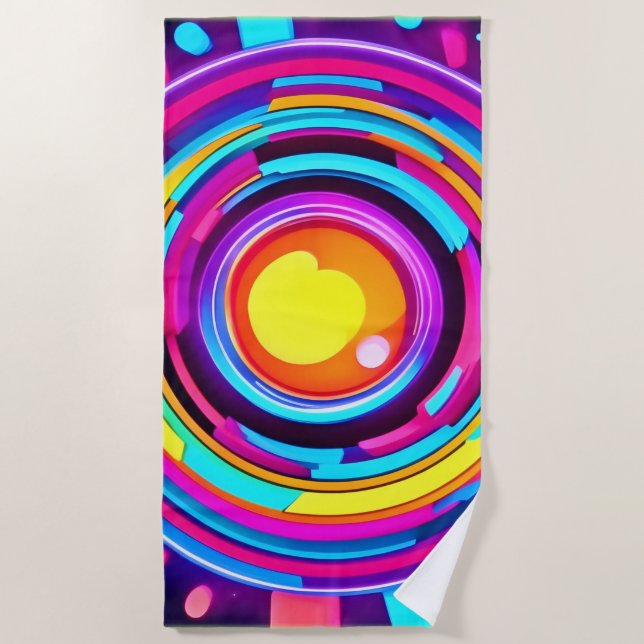 Neon Circle Vortex Pattern Beach Towel (Front)