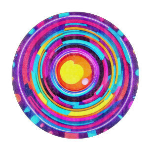 Neon Circle Vortex Pattern Cutting Board