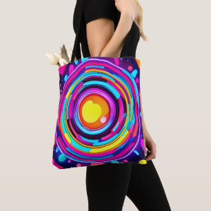 Neon Circle Vortex Pattern Tote Bag