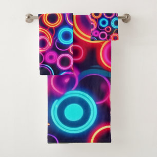 Neon Circles: A Vibrant Visual Feast Bath Towel Set