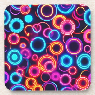 Neon Circles: A Vibrant Visual Feast Coaster