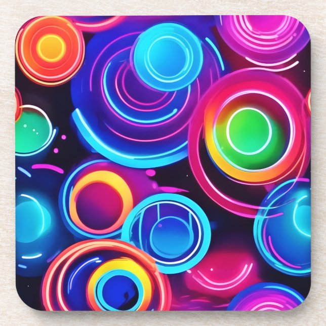 Neon Circles Abstract Art Coaster (Front)