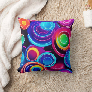 Neon Circles Abstract Art Cushion