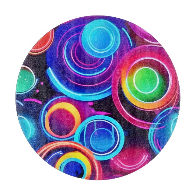 Neon Circles Abstract Art Cutting Board (Front)