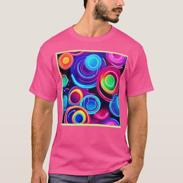 Neon Circles Abstract Art T-Shirt (Front)