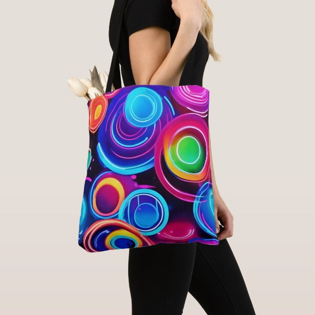 Neon Circles Abstract Art Tote Bag (Close Up)