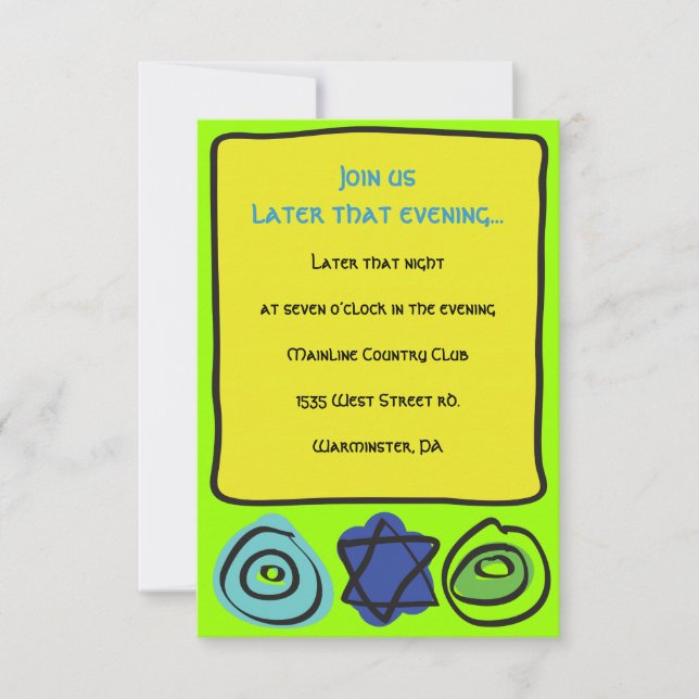 NEON CIRCLES and SQUARE Bar Bat Mitzvah Party Card (Front)