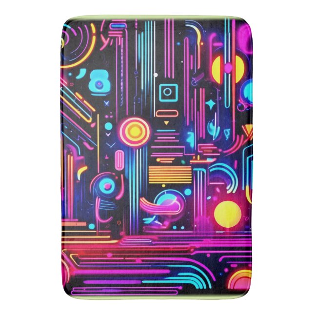 Neon Circuitry Dreams Bath Mat (Front Vertical)