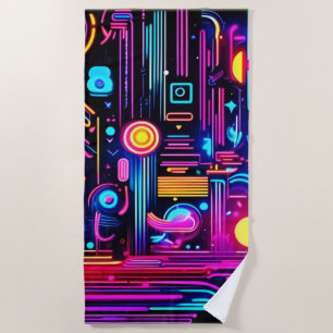 Neon Circuitry Dreams Beach Towel