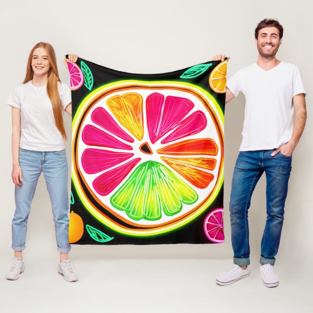 Neon Citrus Fruit Fiesta Fleece Blanket (In Situ)