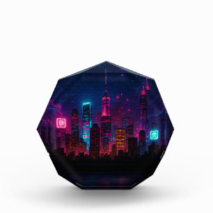 Neon City Skyline: Retro-Futurism Photo Block
