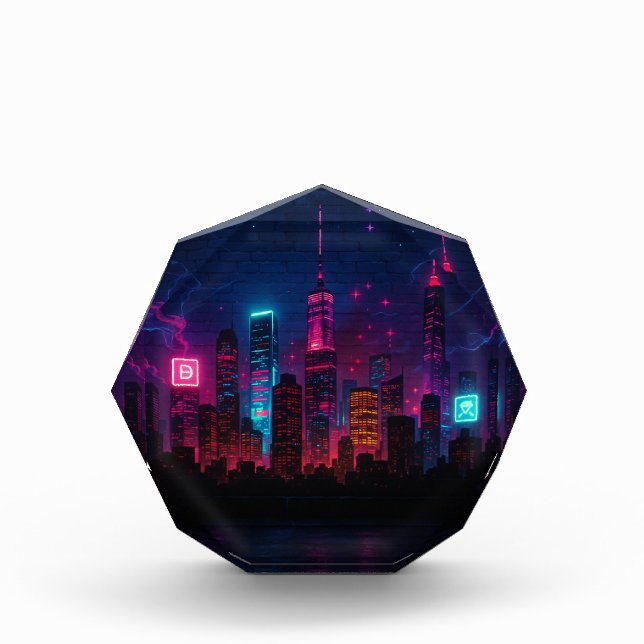 Neon City Skyline: Retro-Futurism Photo Block (Front)