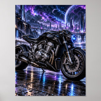 Neon City Sport Bike Poster
