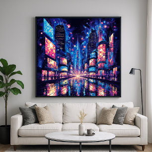 Neon City Street Buzz - Vibrant illustration Style Poster