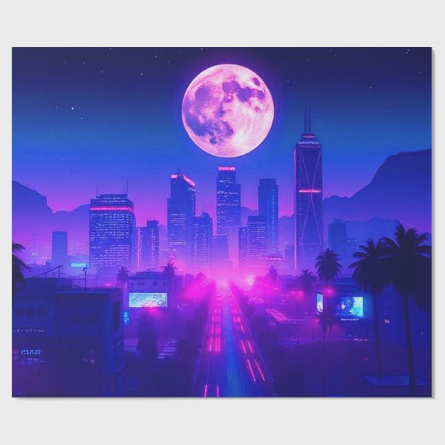 Neon City Synthwave Sunset XL Area Rug Wrapping Paper (Flat)