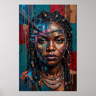 Neon City Urban Afrofuturism Black Queen Portrait Poster