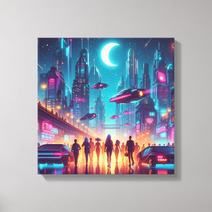 Neon Cityscape Canvas Print