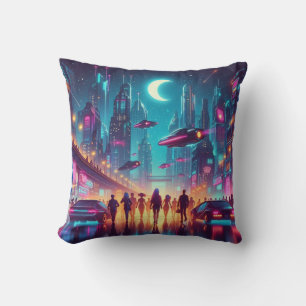 Neon Cityscape Cushion