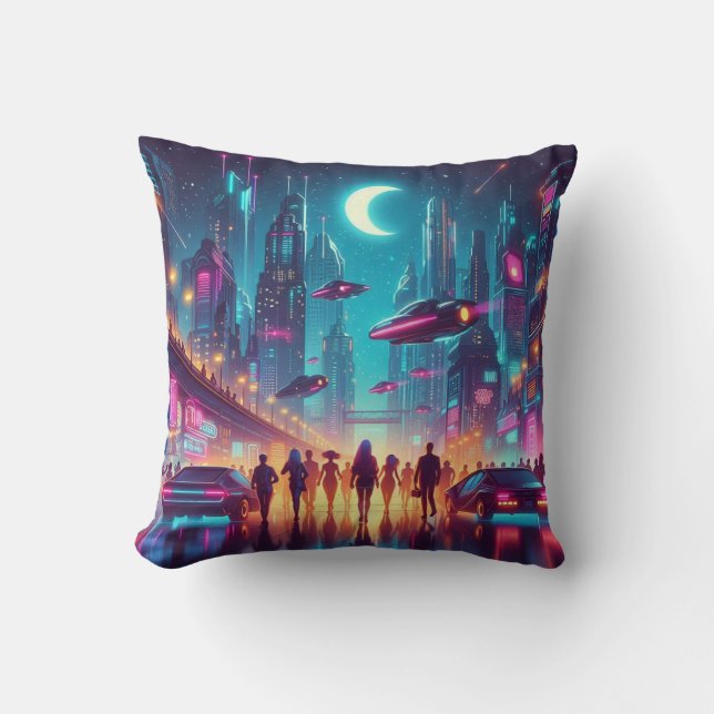 Neon Cityscape Cushion (Front)
