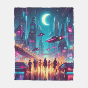 Neon Cityscape Fleece Blanket
