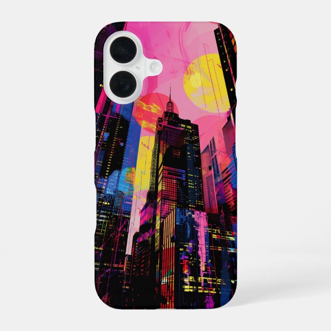 Neon Cityscape iPhone 16 Case (Back)