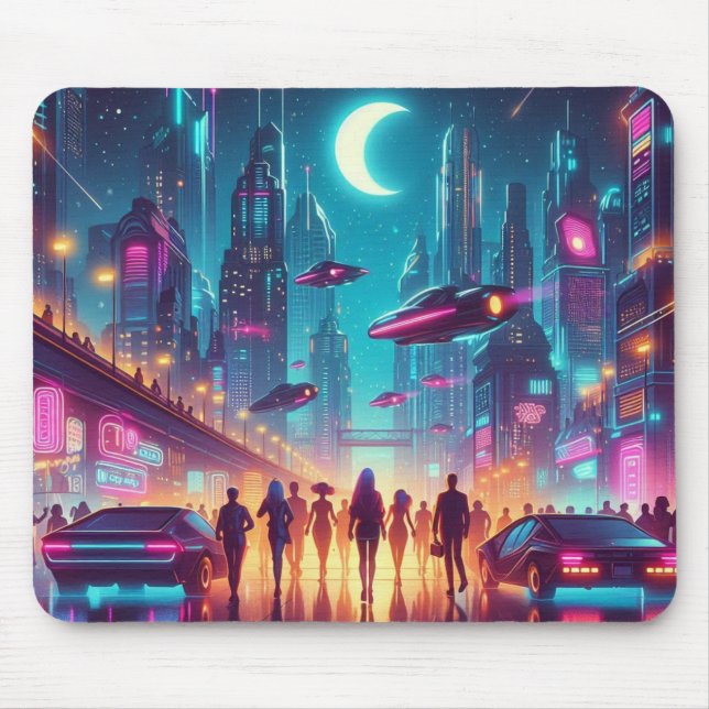 Neon Cityscape Mouse Mat (Front)