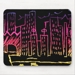 Neon Cityscape Mouse Mat