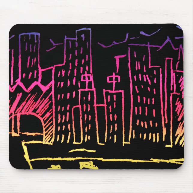 Neon Cityscape Mouse Mat (Front)