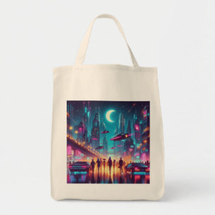 Neon Cityscape Tote Bag