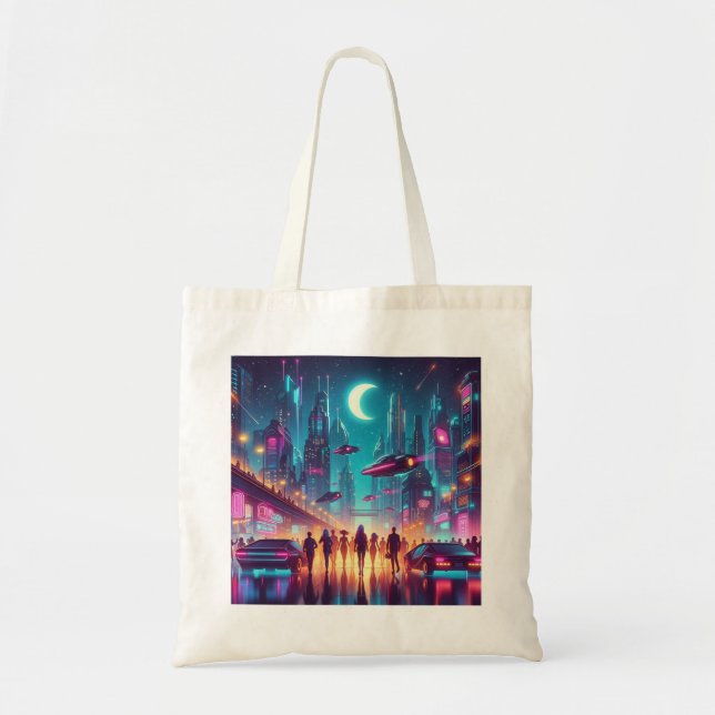 Neon Cityscape Tote Bag (Front)