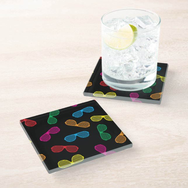 Neon Classic Sunglasses Pattern Glass Coaster (Angled)