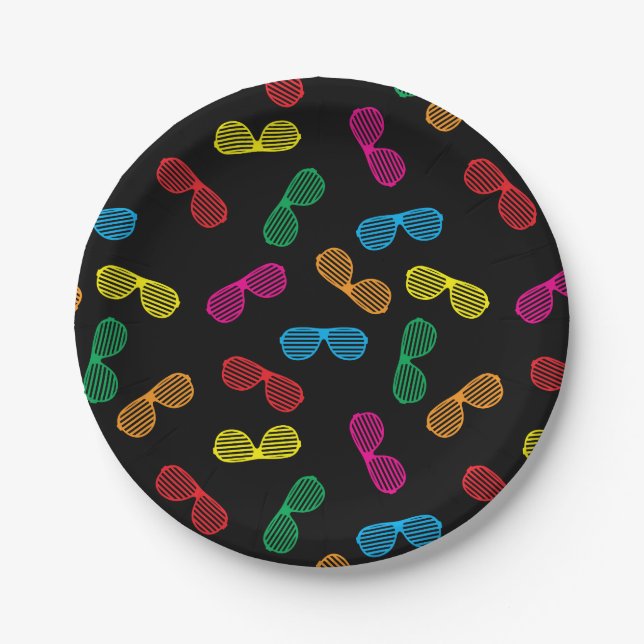 Neon Classic Sunglasses Pattern Paper Plate (Front)