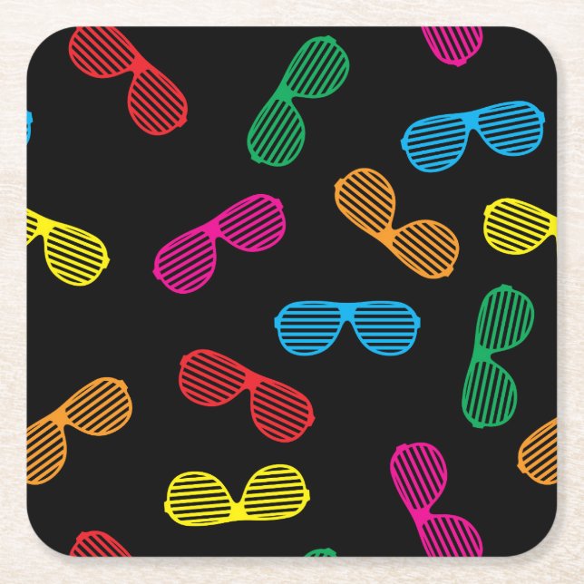 Neon Classic Sunglasses Pattern Square Paper Coaster (Front)