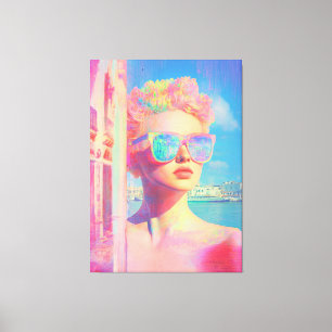 Neon Coastal Beauty with Sunglasses Canvas Print