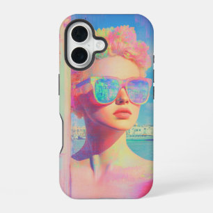 Neon Coastal Beauty with Sunglasses iPhone 16 Case
