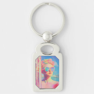 Neon Coastal Beauty with Sunglasses Key Ring